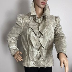 INC International Concepts Faux Leather Snake Print Raffled Front Jacket